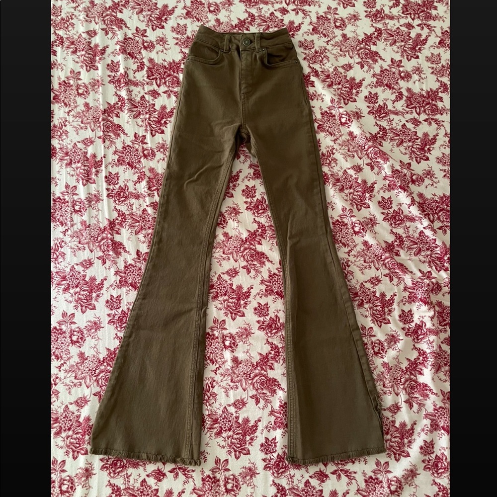 brown high waisted flare jeans